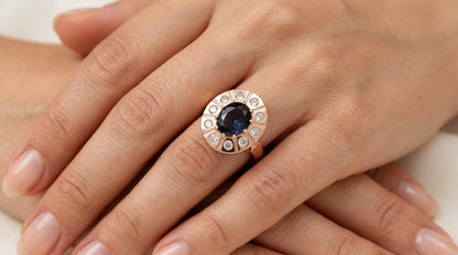 Schmuckset Lila Zirkon Blüte Vintage Roségold – Ring & Kette