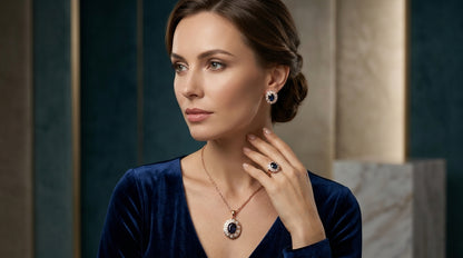 Schmuckset Lila Zirkon Blüte Vintage Roségold – Ring & Kette
