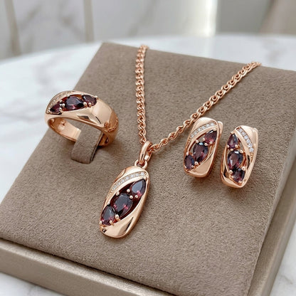 Schmuckset Lila Zirkon Luxus Braut Roségold – Ring & Kette