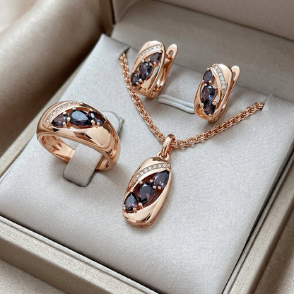 Schmuckset Lila Zirkon Luxus Braut Roségold