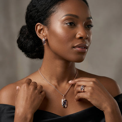 Schmuckset Lila Zirkon Luxus Braut Roségold – Ring & Kette
