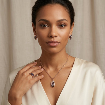 Schmuckset Lila Zirkon Luxus Braut Roségold – Ring & Kette