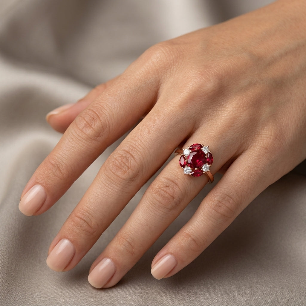 Schmuckset Roter Zirkon Glänzend Roségold – Ring & Kette