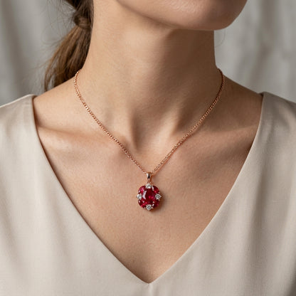 Schmuckset Roter Zirkon Glänzend Roségold – Ring & Kette
