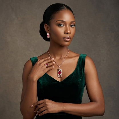 Parure Zircon Rouge Quotidien Or Rose 585 – Bague, Boucles & Collier