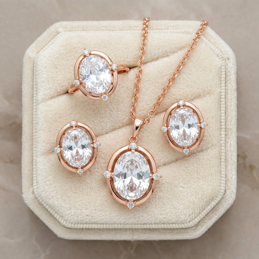 Schmuckset Ovaler Zirkon Alltagsschmuck Roségold – Ring & Kette