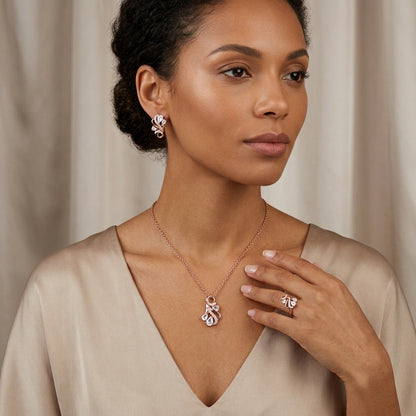 Schmuckset Ethno Hohlmuster Zirkon Braut Roségold – Ring & Kette