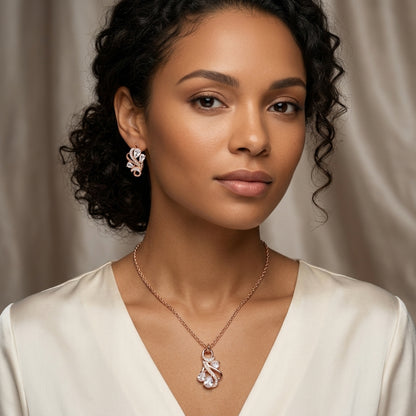 Schmuckset Ethno Hohlmuster Zirkon Braut Roségold – Ring & Kette