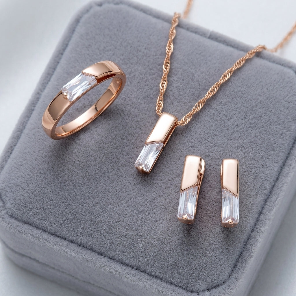Quadratischer Zirkon Schmuckset Roségold Elegant