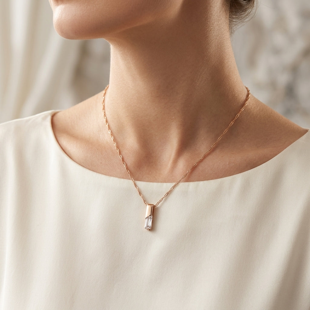 Schmuckset Quadratischer Zirkon Roségold Elegant – Ring & Kette