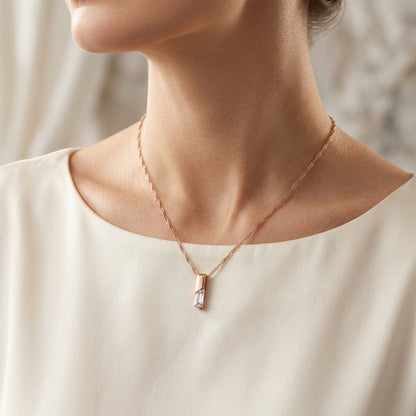 Schmuckset Quadratischer Zirkon Roségold Elegant – Ring & Kette