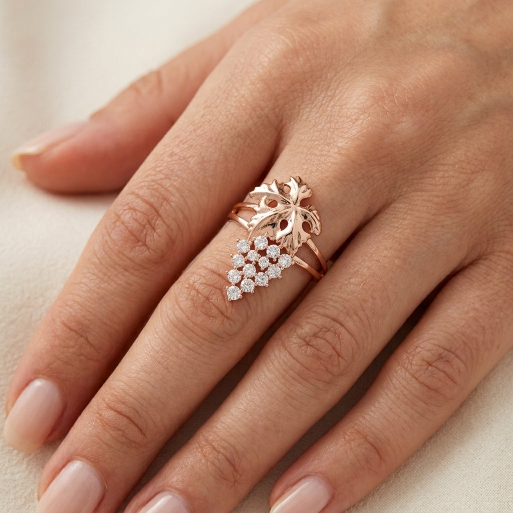 Schmuckset Trauben-Design Zirkon Roségold – Kette, Ohrringe & Ring