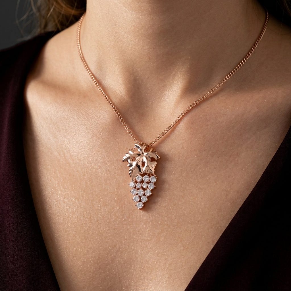Schmuckset Trauben-Design Zirkon Roségold – Kette, Ohrringe & Ring