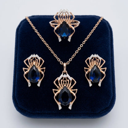 Schmuckset Blaue Spinnen Zirkonia Roségold Silber