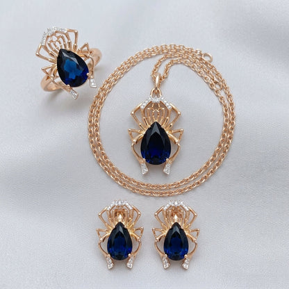 Schmuckset Blaue Spinnen Zirkonia Roségold Silber