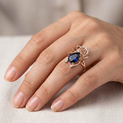 Parure Araignée Zircon Bleu Or Rose & Argent – Collier & Bague