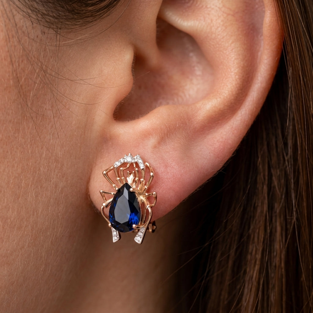 Parure Araignée Zircon Bleu Or Rose & Argent – Collier & Bague
