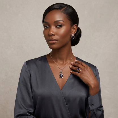 Parure Araignée Zircon Bleu Or Rose & Argent – Collier & Bague