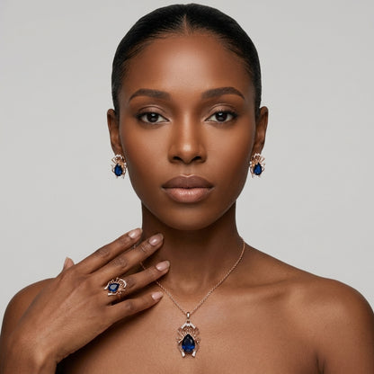 Parure Araignée Zircon Bleu Or Rose & Argent – Collier & Bague