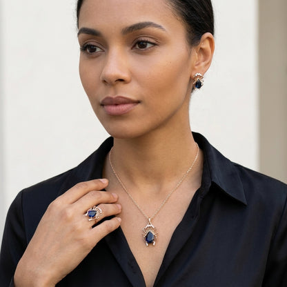 Parure Araignée Zircon Bleu Or Rose & Argent – Collier & Bague