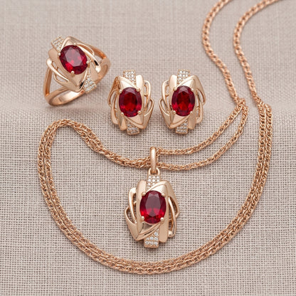 Schmuckset Schwarzer Zirkon Vintage Roségold – Kette, Ohrringe & Ring
