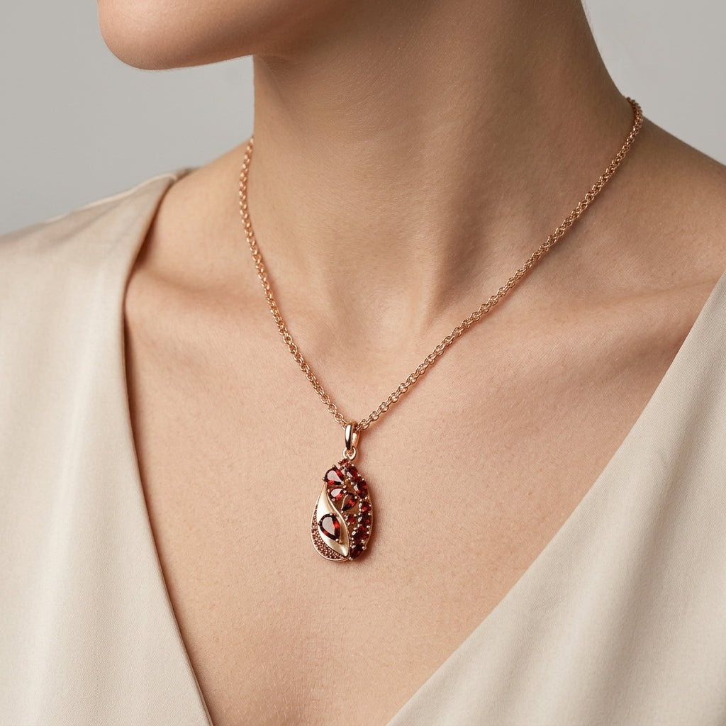 Roter Zirkon Vintage Schmuckset Roségold