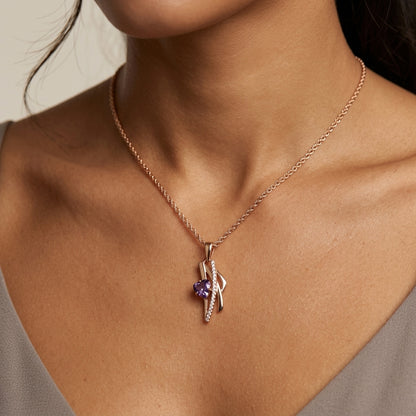 Schmuckset Lila Zirkon Hochzeit Roségold – Kette, Ohrringe & Ring