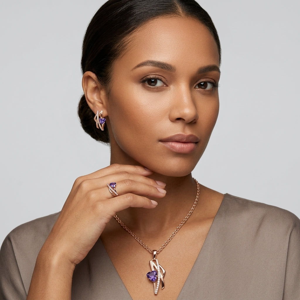 Schmuckset Lila Zirkon Hochzeit Roségold
