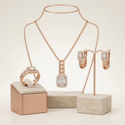 Schmuckset Weißer Zirkon Quadrat Roségold