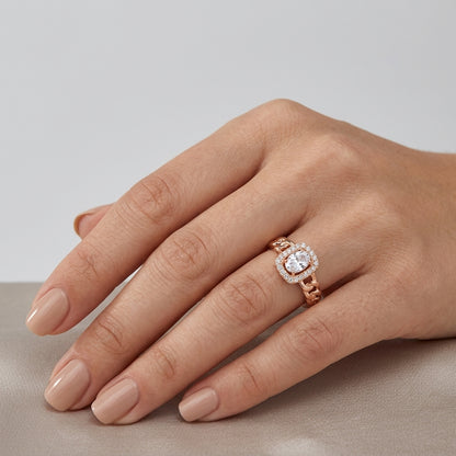Schmuckset Weißer Zirkon Quadrat Roségold – Kette, Ohrringe & Ring