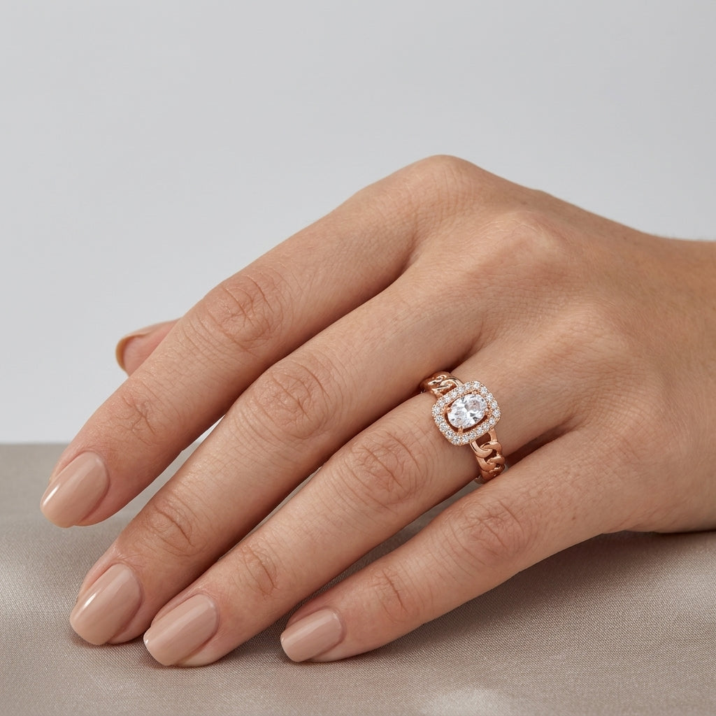 Schmuckset Weißer Zirkon Quadrat Roségold