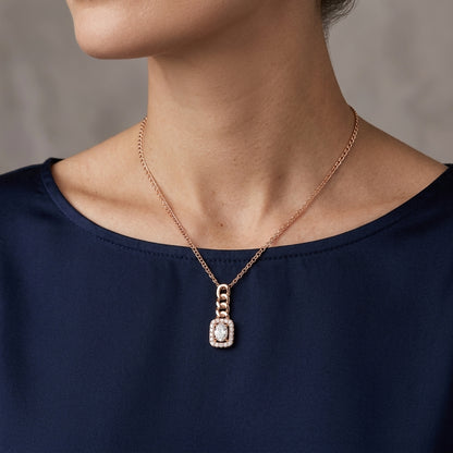 Schmuckset Weißer Zirkon Quadrat Roségold – Kette, Ohrringe & Ring