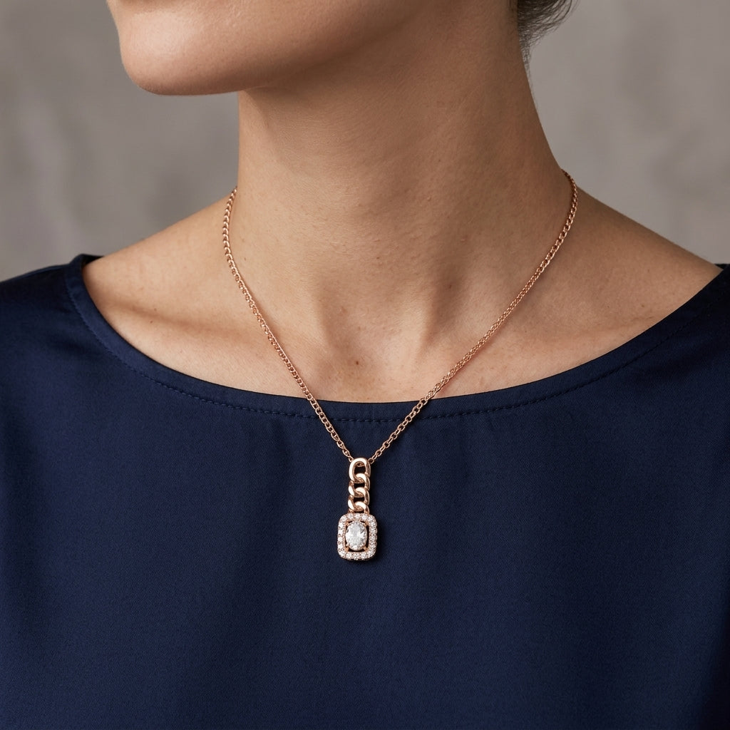 Schmuckset Weißer Zirkon Quadrat Roségold