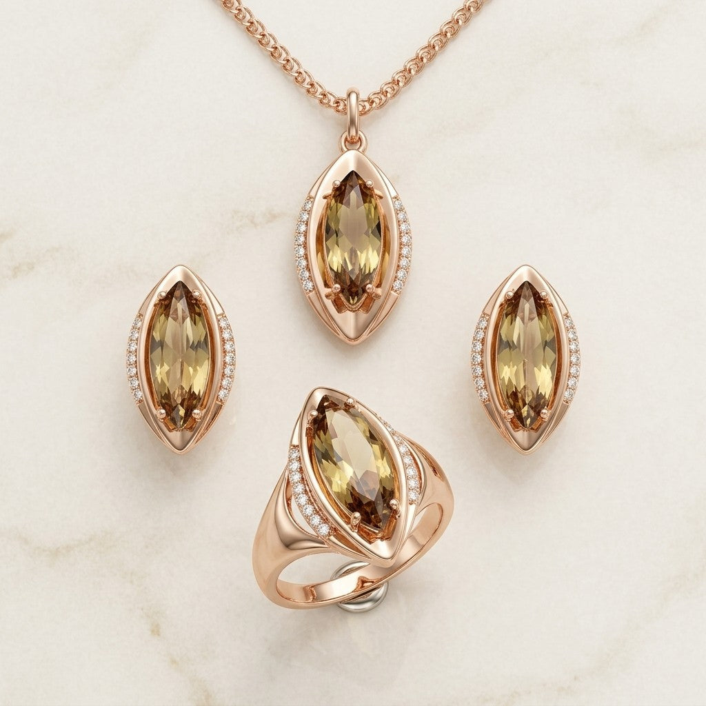 Schmuckset Braune Zirkonia Raute Roségold