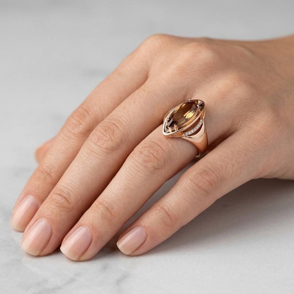Schmuckset Braune Zirkonia Raute Roségold – Kette, Ohrringe & Ring