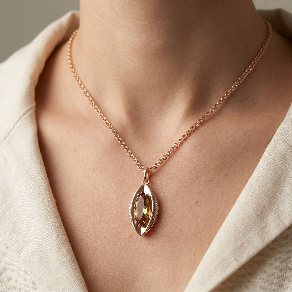 Schmuckset Braune Zirkonia Raute Roségold – Kette, Ohrringe & Ring
