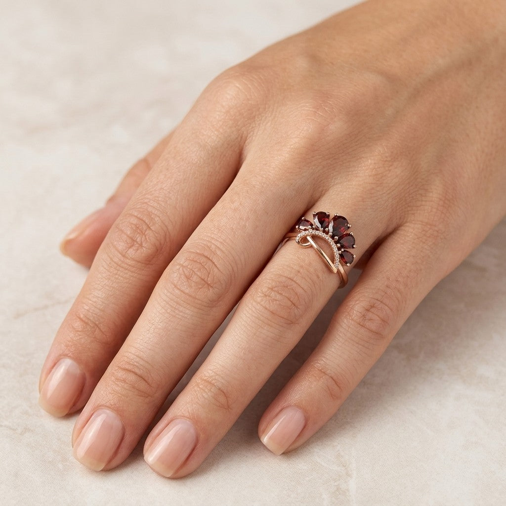 Roter Zirkon Vintage Schmuckset Roségold