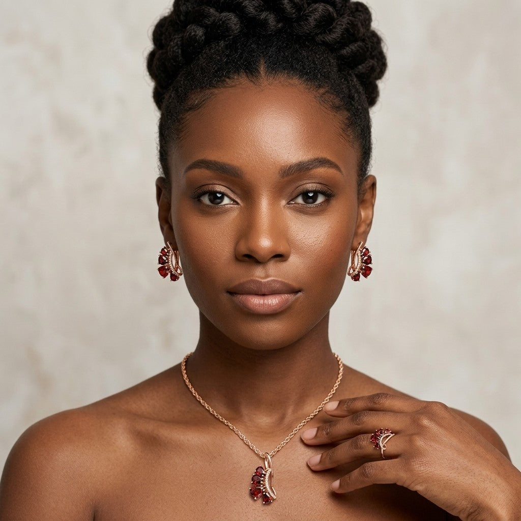 Schmuckset Roter Zirkon Vintage Roségold Set – Kette & Ring