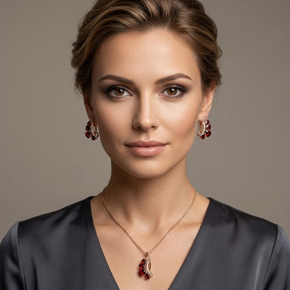 Schmuckset Roter Zirkon Vintage Roségold Set – Kette & Ring