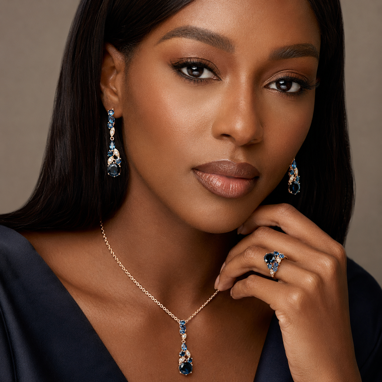 Glänzend Blaue Zirkon Schmuck Sets Damen 585 Roségold