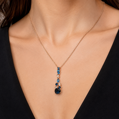 Schmuckset Glänzend Blaue Zirkon Schmuck Sets Damen 585 Rose Gold Ring Ohrringe Halskette