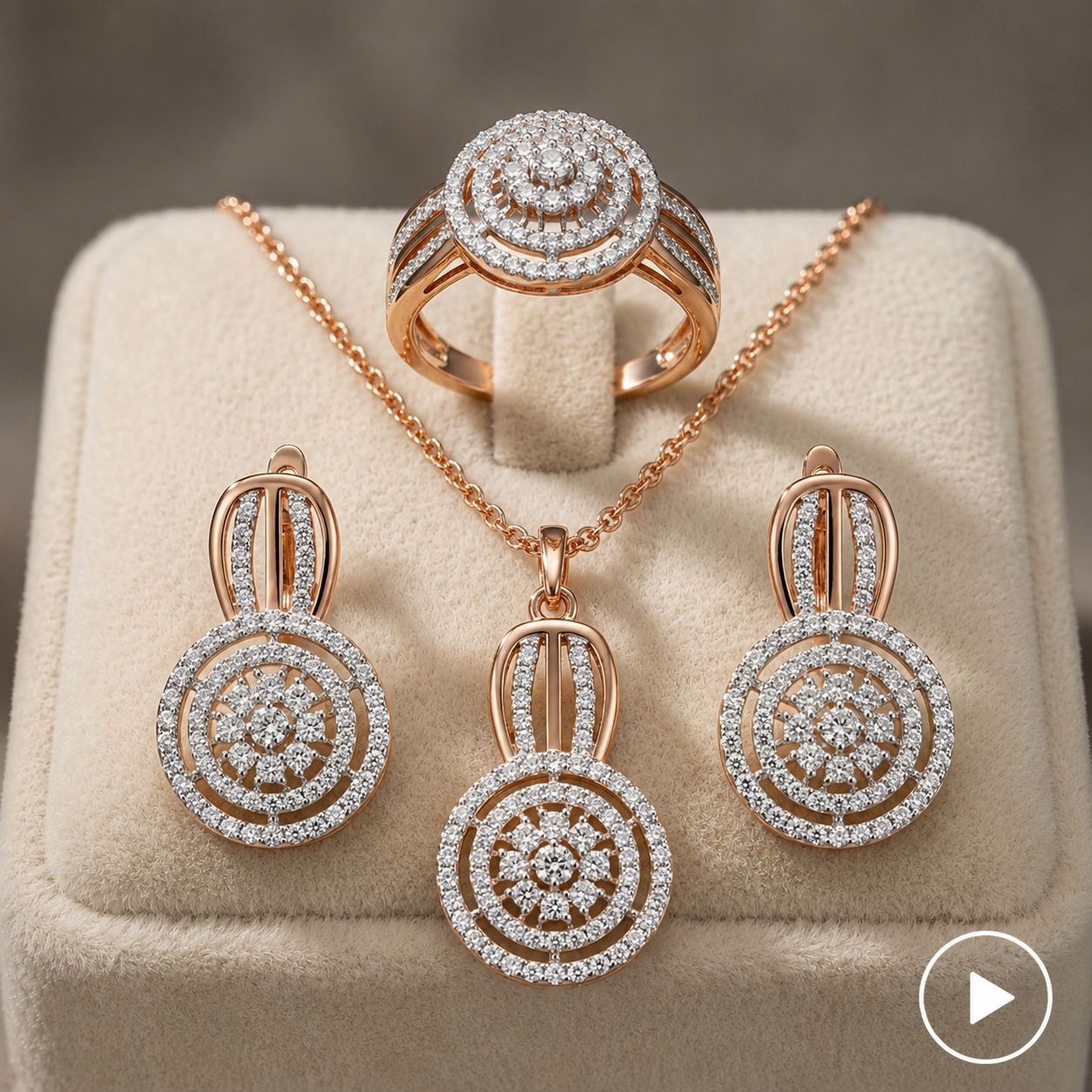 Parure Zircon pour Femme Bague Boucles d'Oreilles Collier Or Rose