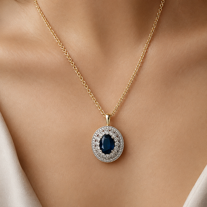 Schmuckset Ovaler Blauer Zirkon 14K Vergoldet