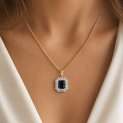 Schmuckset Quadrat Blauer Zirkon 14K Vergoldet – Ring & Kette