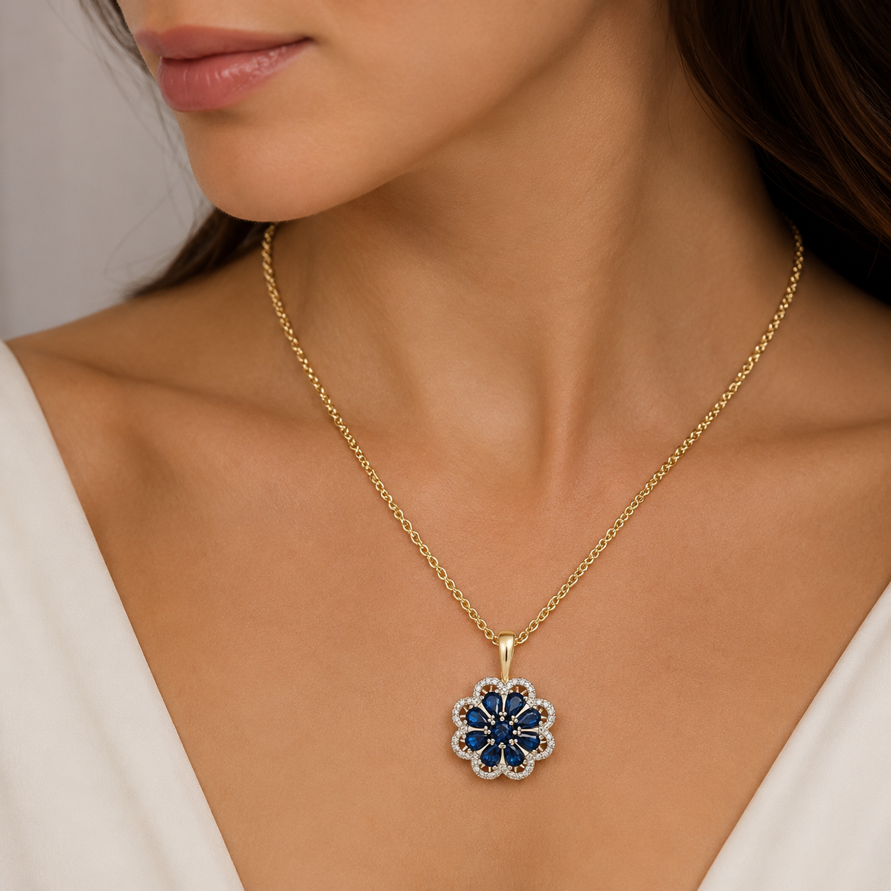 Parure Zircon Bleu Plaqué Or 14K Vintage – Bague & Collier