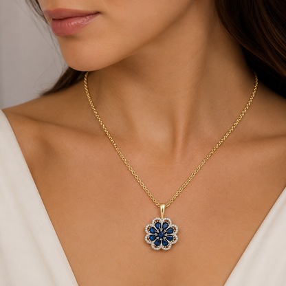 Parure Zircon Bleu Plaqué Or 14K Vintage – Bague & Collier