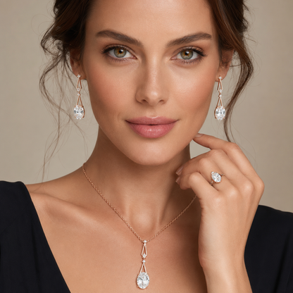 Schmuckset Quadrat Blauer Zirkon Silber Roségold