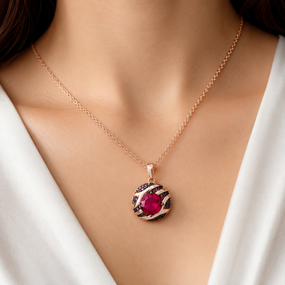 Schmuckset Roter Zirkon Schwarzgold Mix Roségold – Ring & Kette