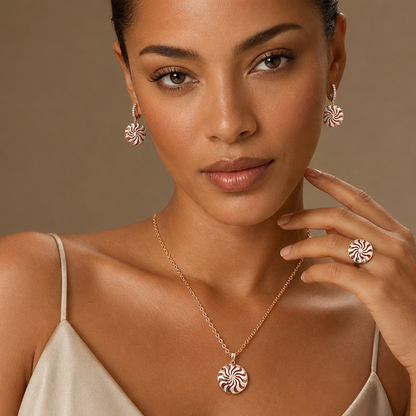 Schmuckset Braut Ethno Hohlmuster Roségold – Ring, Ohrringe & Kette