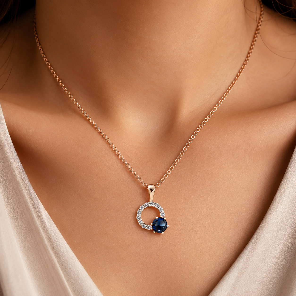 Schmuckset Blauer Zirkon Roségold – Ring, Ohrringe & Kette Damen